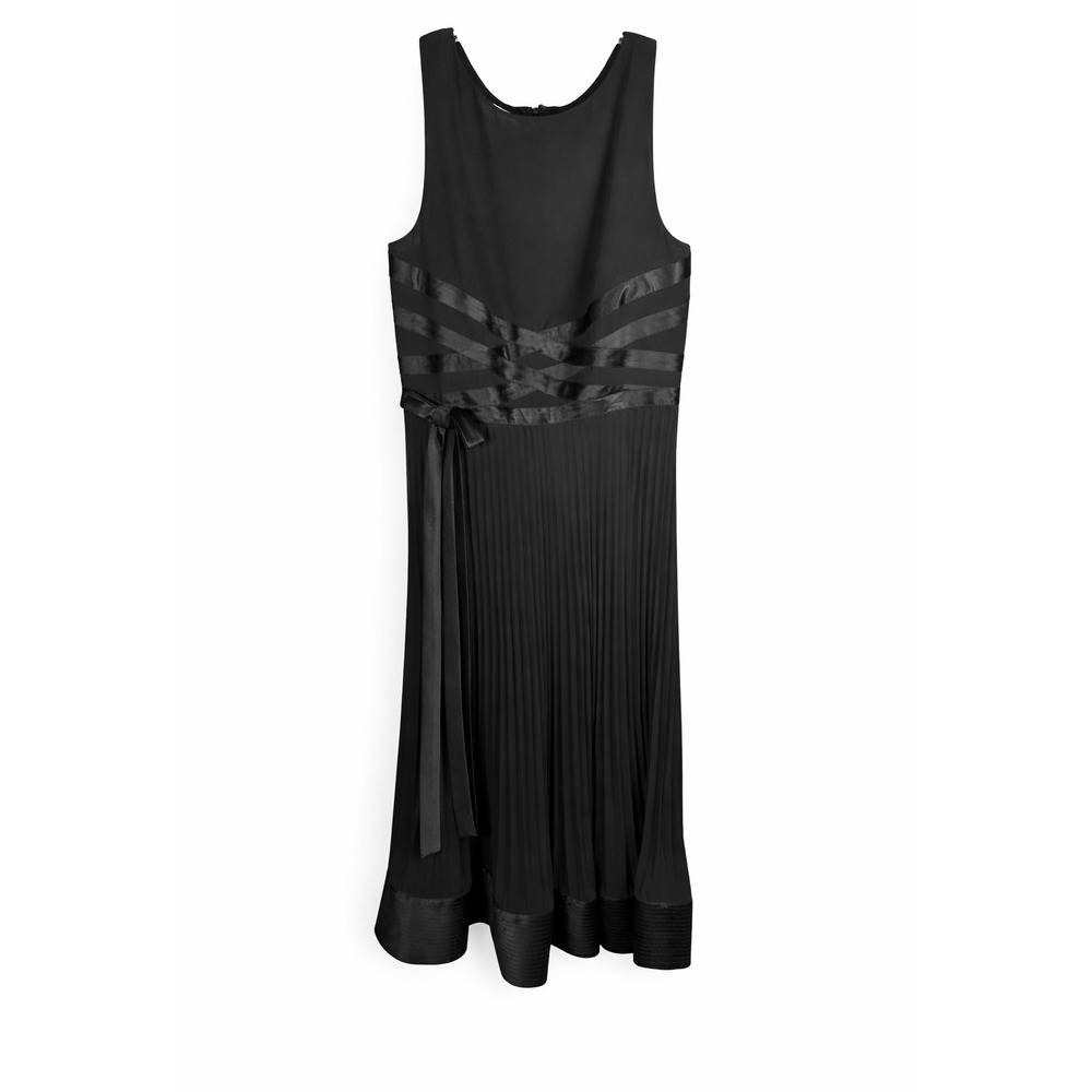 Talbots Petites Black Pleated Dress Womens Size 10P Satin Waist Cocktail Wedding